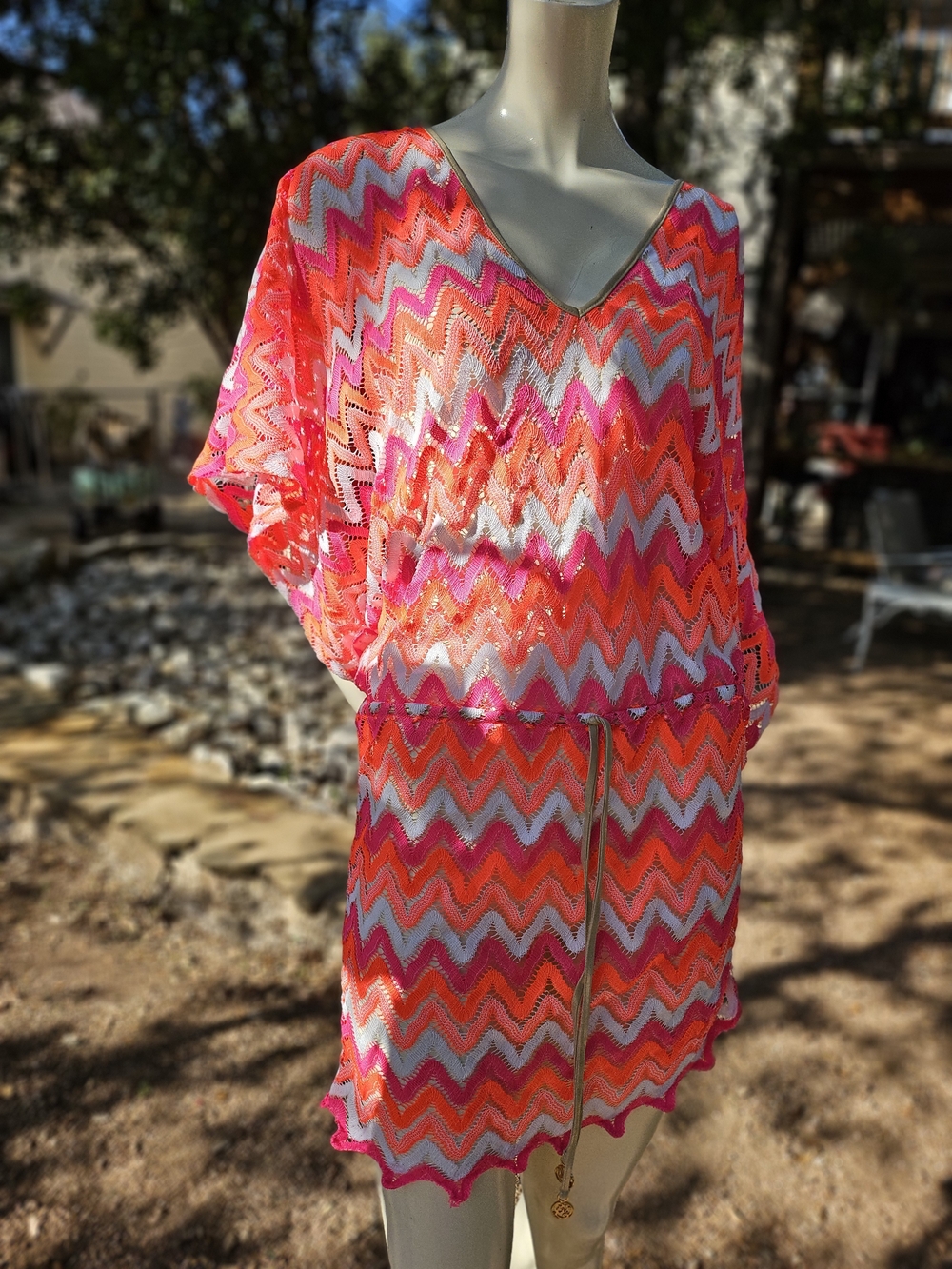 Luli Fama "Flamingo Beach" V-Neck Cabana Dress / Swimsuit Cover-up XS